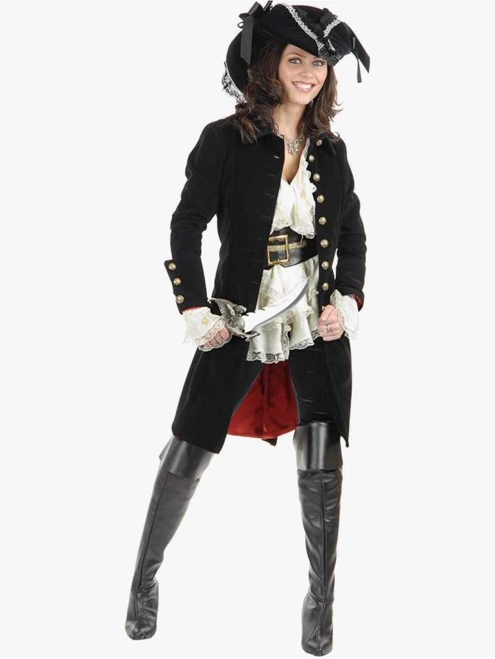 Pirate coat Black & Red Long Coat with Brass Buttons